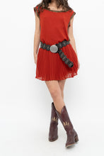 Load image into Gallery viewer, BEBE x Orange Studded Drop Waist Pleated Dress (M)