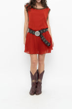 Load image into Gallery viewer, BEBE x Orange Studded Drop Waist Pleated Dress (M)