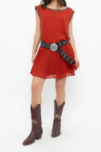 Load image into Gallery viewer, BEBE x Orange Studded Drop Waist Pleated Dress (M)