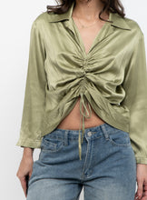 Load image into Gallery viewer, Vintage x Green Silk Cinched Blouse (S, M)