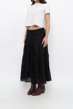 Load image into Gallery viewer, Vintage x DKNY Black Ramie, Cotton Pleated Maxi Skirt (L, XL)