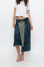 Load image into Gallery viewer, Vintage x Reworked Darkwash Midi Denim Skirt (S, M)