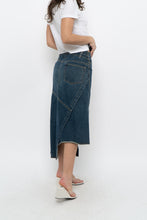 Load image into Gallery viewer, Vintage x Reworked Darkwash Midi Denim Skirt (S, M)