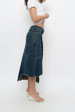 Load image into Gallery viewer, Vintage x Reworked Darkwash Midi Denim Skirt (S, M)