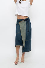 Load image into Gallery viewer, Vintage x Reworked Darkwash Midi Denim Skirt (S, M)