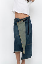 Load image into Gallery viewer, Vintage x Reworked Darkwash Midi Denim Skirt (S, M)