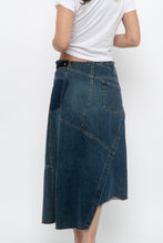 Load image into Gallery viewer, Vintage x Reworked Darkwash Midi Denim Skirt (S, M)