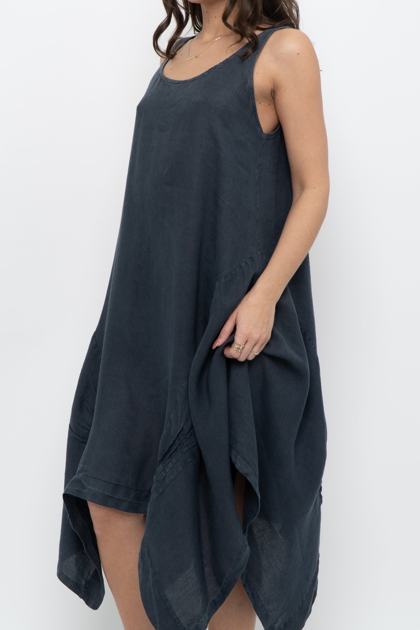 Vintage x Made in Italy x ANGELA MARA Grey Linen Midi Dress (S-L)