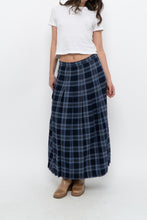 Load image into Gallery viewer, Vintage x Made in USA x Blue Plaid Wool Pleated Maxi Skirt (L)