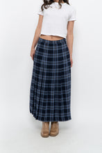 Load image into Gallery viewer, Vintage x Made in USA x Blue Plaid Wool Pleated Maxi Skirt (L)