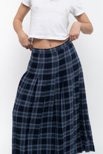 Load image into Gallery viewer, Vintage x Made in USA x Blue Plaid Wool Pleated Maxi Skirt (L)