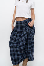 Load image into Gallery viewer, Vintage x Made in USA x Blue Plaid Wool Pleated Maxi Skirt (L)