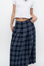 Load image into Gallery viewer, Vintage x Made in USA x Blue Plaid Wool Pleated Maxi Skirt (L)