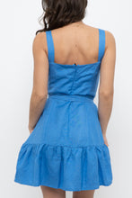 Load image into Gallery viewer, Modern x CASITA Blue Linen Waist Tie Mini Dress (S)