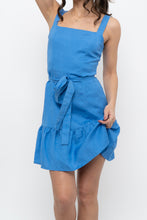 Load image into Gallery viewer, Modern x CASITA Blue Linen Waist Tie Mini Dress (S)