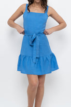 Load image into Gallery viewer, Modern x CASITA Blue Linen Waist Tie Mini Dress (S)