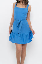 Load image into Gallery viewer, Modern x CASITA Blue Linen Waist Tie Mini Dress (S)