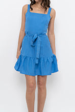 Load image into Gallery viewer, Modern x CASITA Blue Linen Waist Tie Mini Dress (S)