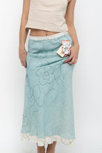 Load image into Gallery viewer, Vintage x Made in Ireland x Deadstock Teal Floral Embroidered Maxi Skirt (XS, S)