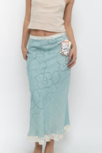 Load image into Gallery viewer, Vintage x Made in Ireland x Deadstock Teal Floral Embroidered Maxi Skirt (XS, S)