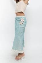 Load image into Gallery viewer, Vintage x Made in Ireland x Deadstock Teal Floral Embroidered Maxi Skirt (XS, S)