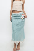 Load image into Gallery viewer, Vintage x Made in Ireland x Deadstock Teal Floral Embroidered Maxi Skirt (XS, S)