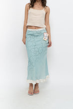 Load image into Gallery viewer, Vintage x Made in Ireland x Deadstock Teal Floral Embroidered Maxi Skirt (XS, S)