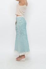 Load image into Gallery viewer, Vintage x Made in Ireland x Deadstock Teal Floral Embroidered Maxi Skirt (XS, S)
