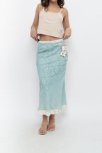 Load image into Gallery viewer, Vintage x Made in Ireland x Deadstock Teal Floral Embroidered Maxi Skirt (XS, S)