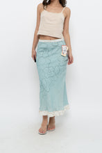 Load image into Gallery viewer, Vintage x Made in Ireland x Deadstock Teal Floral Embroidered Maxi Skirt (XS, S)