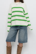 Load image into Gallery viewer, Modern x SELECTED FEMME White, Green Striped Cotton Sweater (XS-L)