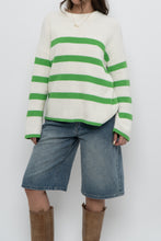 Load image into Gallery viewer, Modern x SELECTED FEMME White, Green Striped Cotton Sweater (XS-L)