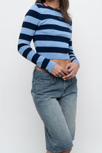 Load image into Gallery viewer, ZARA x Blue Striped Cropped Long Sleeve (XS, S)