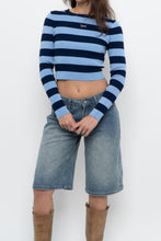 Load image into Gallery viewer, ZARA x Blue Striped Cropped Long Sleeve (XS, S)