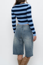 Load image into Gallery viewer, ZARA x Blue Striped Cropped Long Sleeve (XS, S)