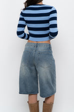 Load image into Gallery viewer, ZARA x Blue Striped Cropped Long Sleeve (XS, S)