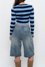 Load image into Gallery viewer, ZARA x Blue Striped Cropped Long Sleeve (XS, S)