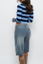 Load image into Gallery viewer, ZARA x Blue Striped Cropped Long Sleeve (XS, S)