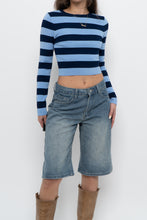 Load image into Gallery viewer, ZARA x Blue Striped Cropped Long Sleeve (XS, S)