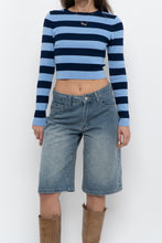 Load image into Gallery viewer, ZARA x Blue Striped Cropped Long Sleeve (XS, S)
