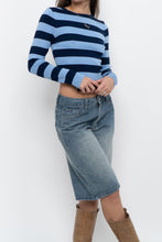 Load image into Gallery viewer, ZARA x Blue Striped Cropped Long Sleeve (XS, S)