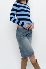 Load image into Gallery viewer, ZARA x Blue Striped Cropped Long Sleeve (XS, S)