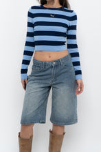 Load image into Gallery viewer, ZARA x Blue Striped Cropped Long Sleeve (XS, S)