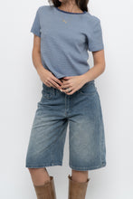 Load image into Gallery viewer, FRANK &amp; OAK x Blue Striped Cotton-Blend Cropped Tee (S-L)