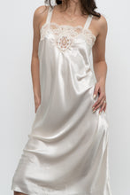 Load image into Gallery viewer, Vintage x Made in USA x Cream Lace Satin Midi Slip Dress (S, M)