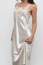 Load image into Gallery viewer, Vintage x Made in USA x Cream Lace Satin Midi Slip Dress (S, M)