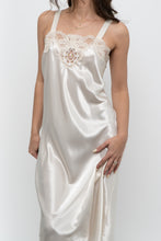 Load image into Gallery viewer, Vintage x Made in USA x Cream Lace Satin Midi Slip Dress (S, M)