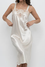 Load image into Gallery viewer, Vintage x Made in USA x Cream Lace Satin Midi Slip Dress (S, M)
