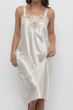 Load image into Gallery viewer, Vintage x Made in USA x Cream Lace Satin Midi Slip Dress (S, M)