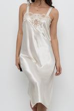 Load image into Gallery viewer, Vintage x Made in USA x Cream Lace Satin Midi Slip Dress (S, M)